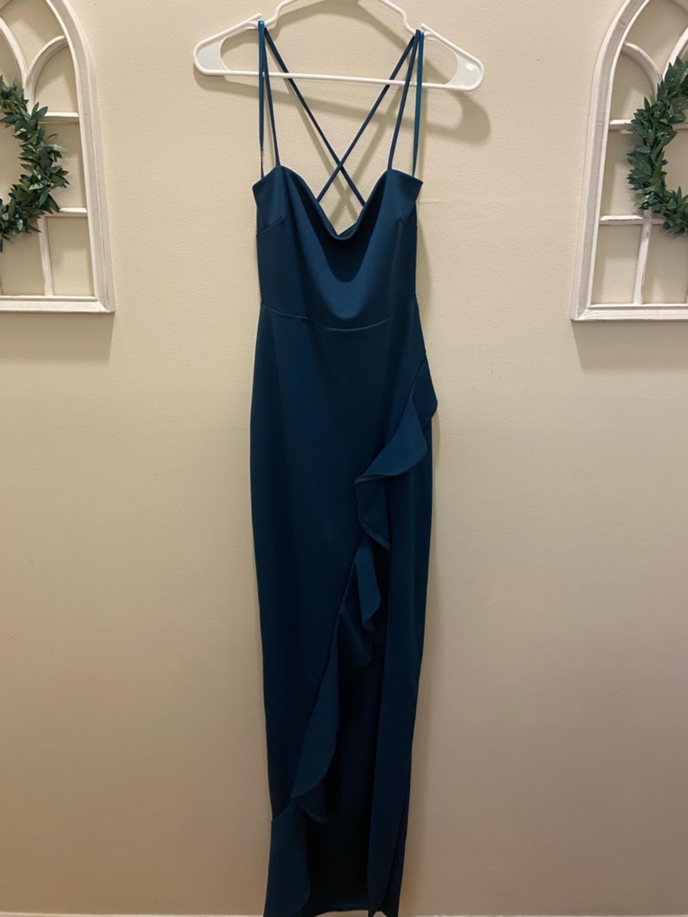 Windsor Teal Blue Strappy Ruffle Maxi Dress